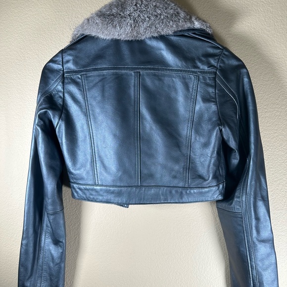 Marciano Leather Jacket with Rabbit Fur Collar - S/P - Picture 2 of 13